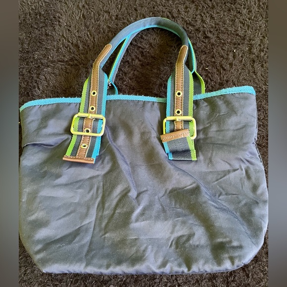 American Eagle Blue Green Nylon Small Tote Handbag - Picture 1 of 3